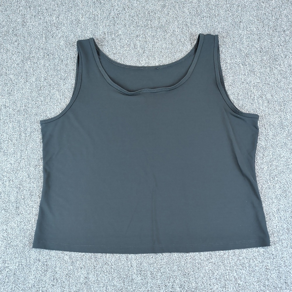 Vintage 90s Minimalist Scoop Neck Layering Tank Top Women LG Black Viscose Lycra